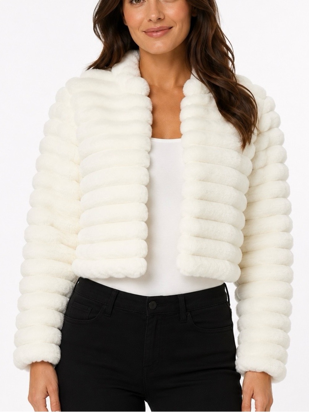 Nina Leonard White Faux Fur
Cropped Jacket XL